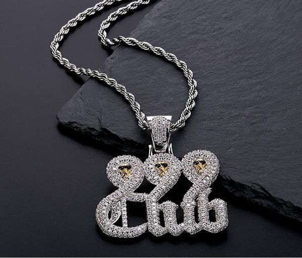 

white gold skull 999 club pendant necklace with 60cm rope chain necklace cubic zirconia hip hop jewelry5762923, Silver