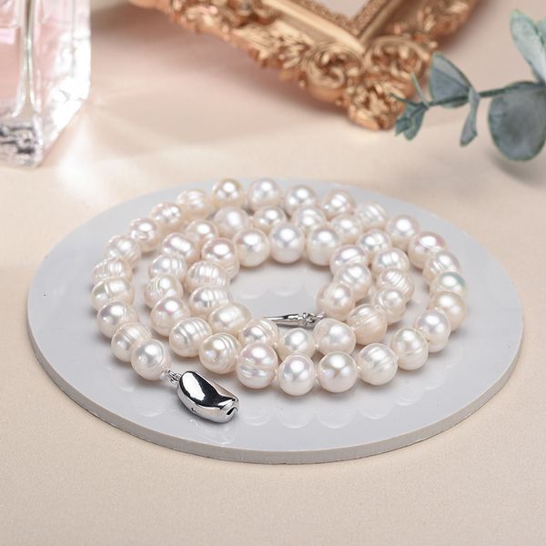 

beaded necklaces real white freshwater cultured pearl necklaces for women girl gift 925 sterling silver women's baroque pearl necklace