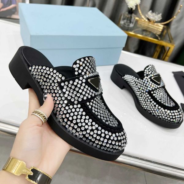 

nice shoes new fashion satin slingbacks with crystals sandal metallic lether pumps high heel women slipper designer flat slide dress shoes o, Black