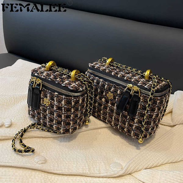 

evening bags luxury brand design tweed women's bags 2022 new fashion woolen knitting handbags weave lattice retro box shoulder crossbod