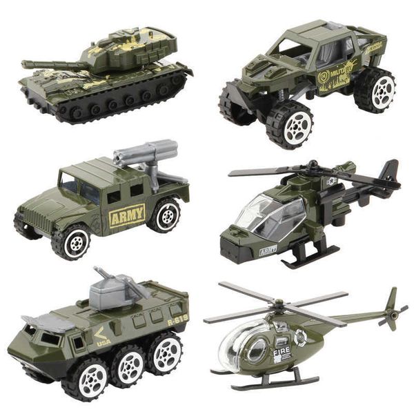 

6pcs Alloy ABS Military Model Simulation Car Tank Racing Helicopter Armored Vehicle Diecasts Birthday Gift Toys for Kids, Multicolor