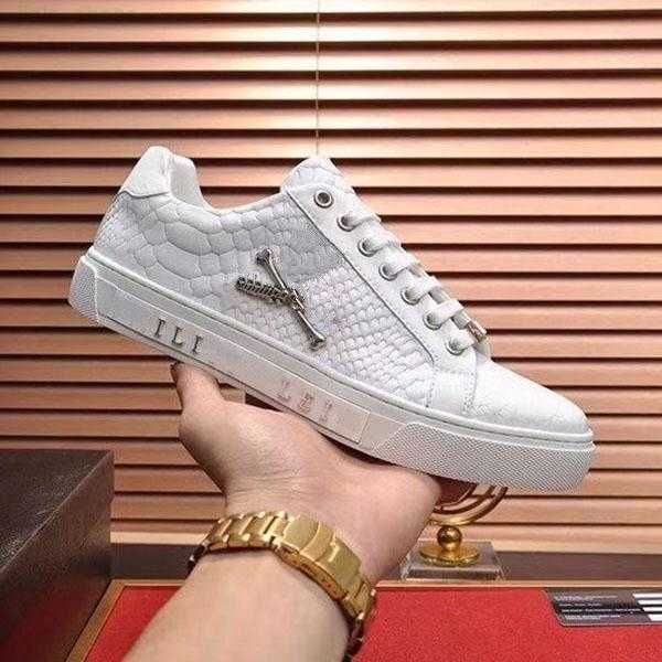 

fashion men leather lace up platform oversized sole sneakers white casual shoes printed size38-45 philipps pleins, Black