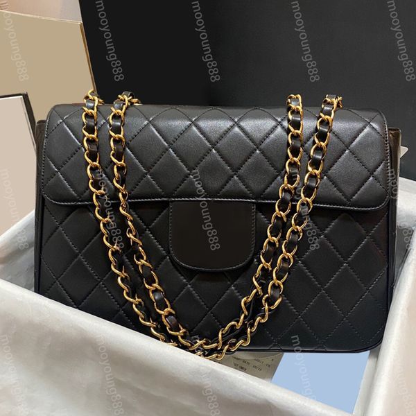 

10a mirror quality designer classic single flap bag 30cm vintage maxi black quilted purse womens real leather sheepskin handbag crossbody sh