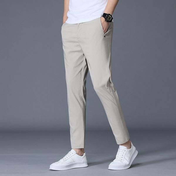 

men's pants ankle length ice silk men trousers black khaki korea thin summer casual suit pants chandals man formal clothes 230327