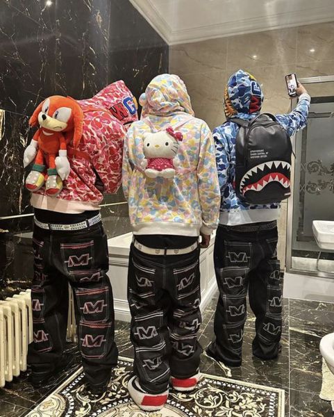 

mens jeans y2k baggy clothes street hip hop style trend fashion trousers letter  pocket print women wideleg baggy jeans 230327, Blue