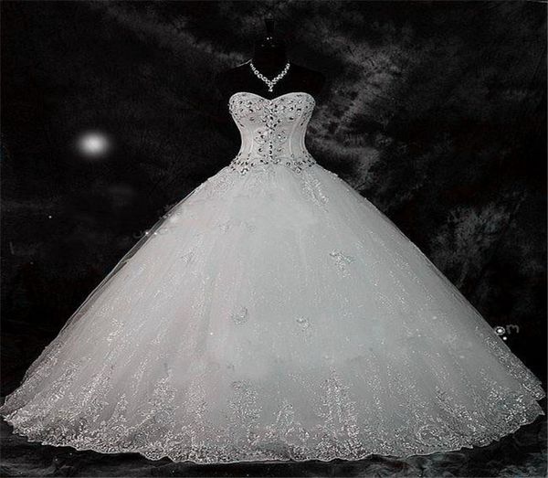 

new arrival real poes bling bling crystal wedding dresses lace rhinestone plus size ball gown wedding bridal gowns vestido de n7064144, White