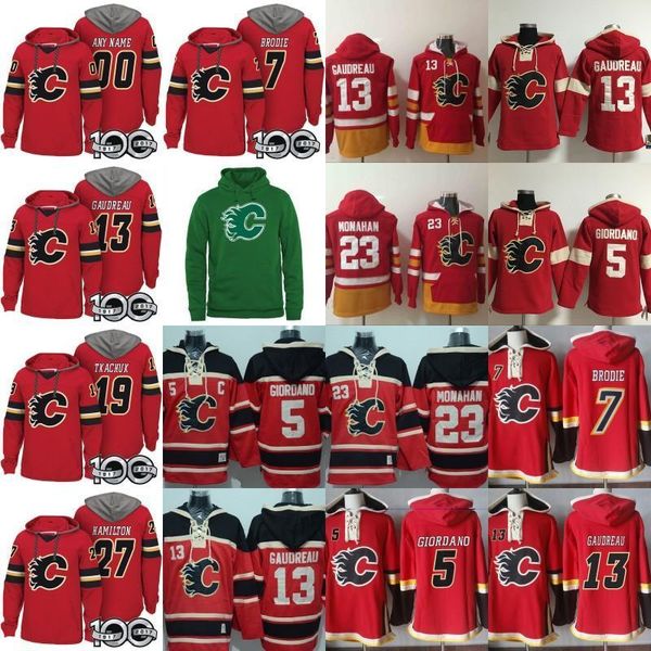 

calgary flames hoodie 100th patch 5 mark giordano 7 t. j. brodie 13 johnny gaudreau 19 matthew tkachuk 23 sean monahan 27 dougie hamilton, Black;red