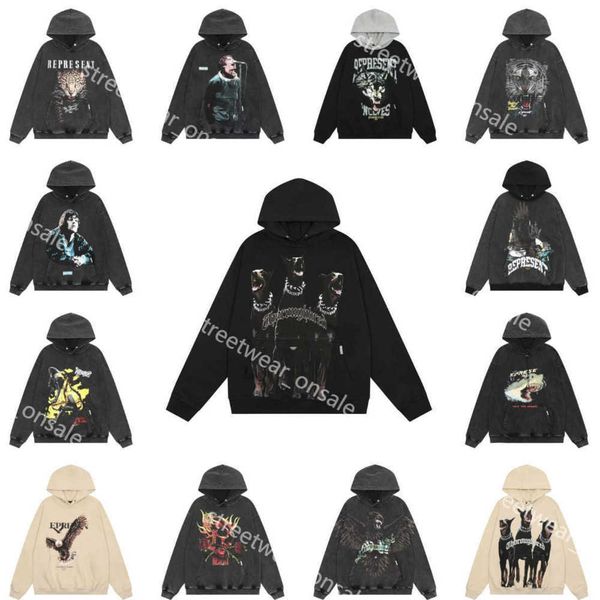 

present hoodies designer mens hoodie y2k vintage washed old sweatshirts loose fit oversized hip hop streetwear pullover lovers clothing 0048, Black