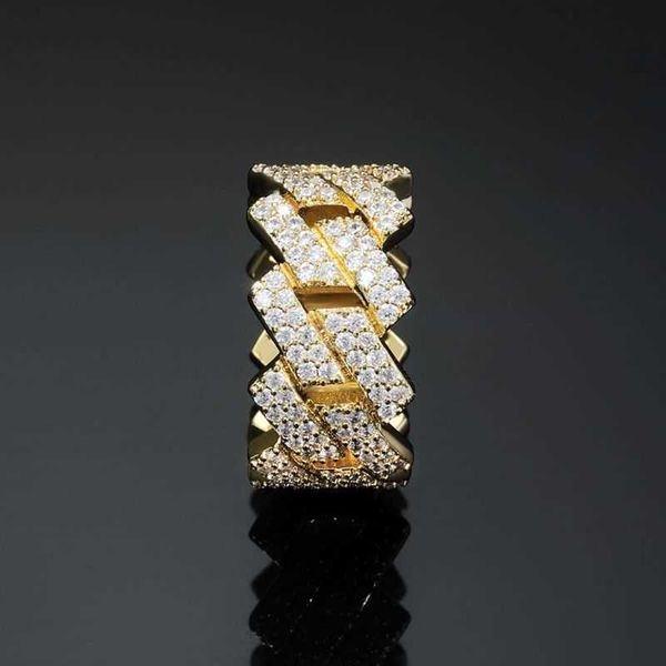 

yuyinggems 14mm moissanite diamond iced 925 silver prong cuban ring, Golden;silver