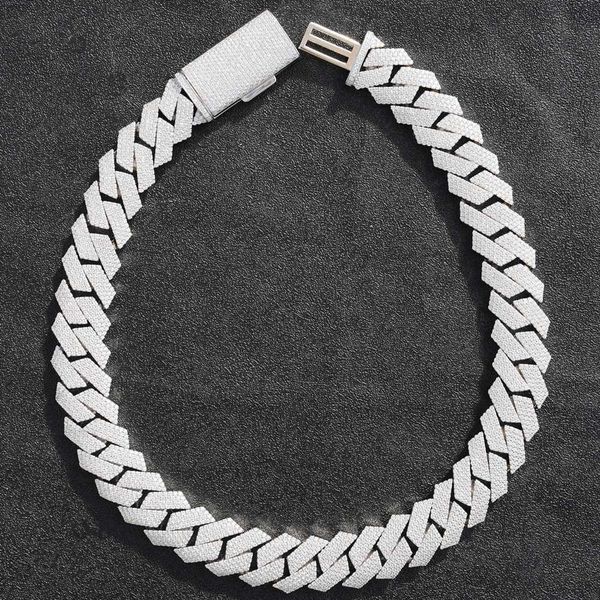 

flawless iced out cuban chain box clasp 13mm 15mm 18mm prong setting moissanite cuban link chain, Silver