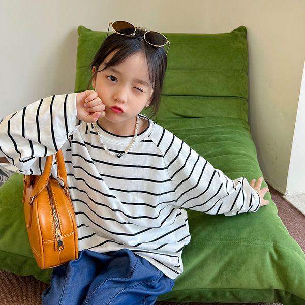 

t-shirts spring autumn children striped long sleeve tees girls and boys cotton loose casual t shirts base 230327, Blue