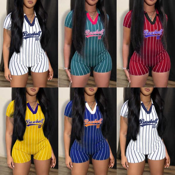 

designer 2023 new baseball women fitness jumpsuits fashion letters printed v neck vertical stripe bodysuits for women, Black;gray