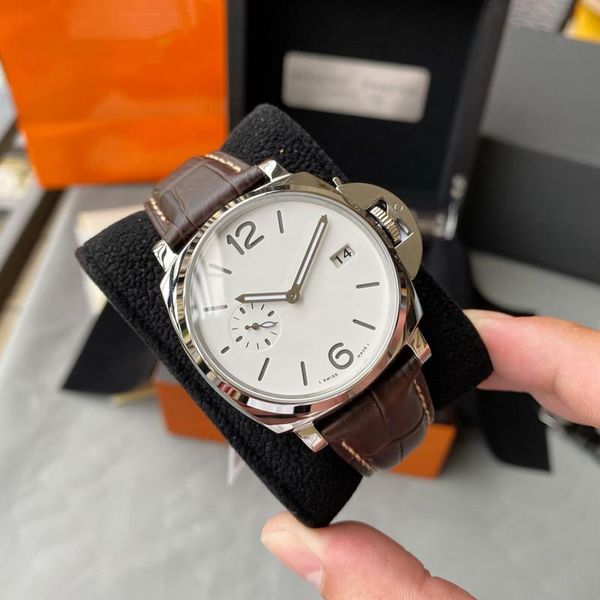 

0 0 wristwatches automatic watch 2555 mechanical movement 42mm calendar waterproof luminous leather belt man watches, Slivery;brown