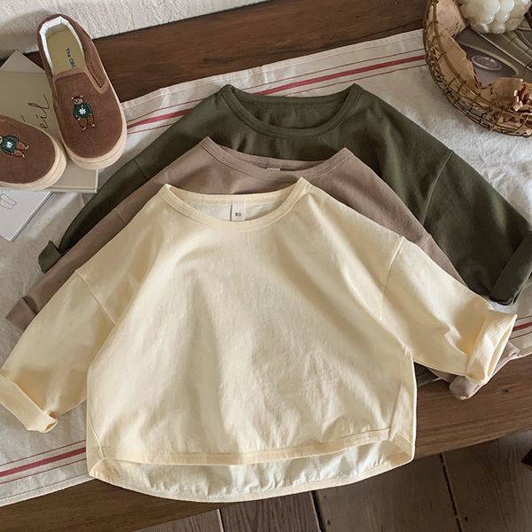 

t-shirts simple soft undershirt children boys long sleeves t-shirt girls pullover tees casual spring organic cotton bottoming shirt 230327, Blue