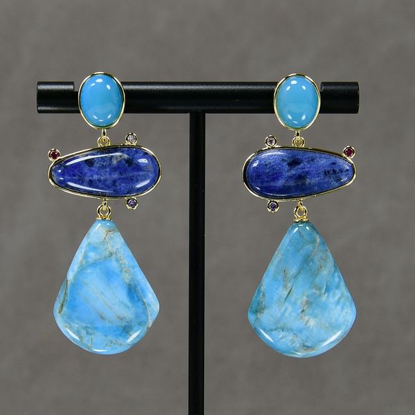 

natural blue sodalite dangle real stone apatite jade stud dangle earrings fashion jewelry vintage style for lady party, Silver