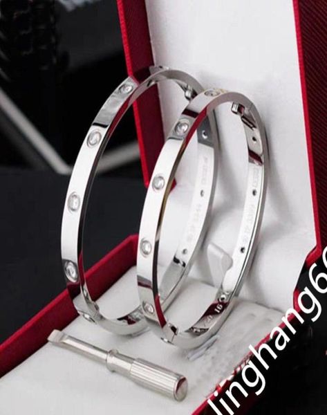 

love bracelet bangles women men 4cz titanium steel screw screwdriver bracelets gold silver rose nail bracelet jewelry with velvet 5610516, Black