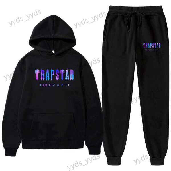 

men's tracksuits trapstar street gradient letter print men's high street relaxed casual sports set plush 20 t230327, Gray