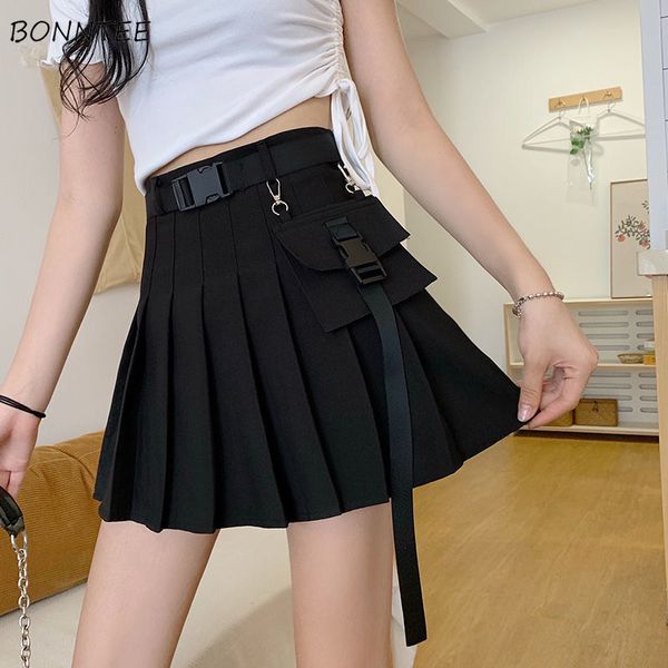 

skirts pleated skirts women mini design sashes cargo cool streetwear summer arrival girlish preppy style young ulzzang sweet mujer 230327, Black