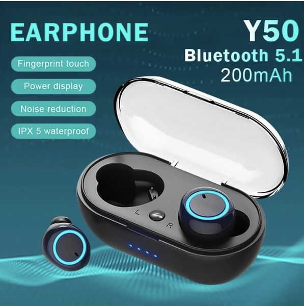 

y50 bluetooth headsets earphone tws outdoor sports wireless headset 5.0 with charging bin power display touch control headphone earbuds