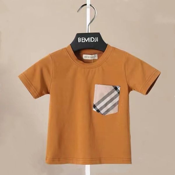 

t-shirts kids summer tees solid color t-shirts for boys girls casual style simple pocket striped design short sleeve children cotton230327, Blue