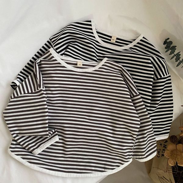 

t-shirts spring loose pullover striped girls fashion versatile long sleeves t-shirt children boys cotton thin undershirt 230327, Blue