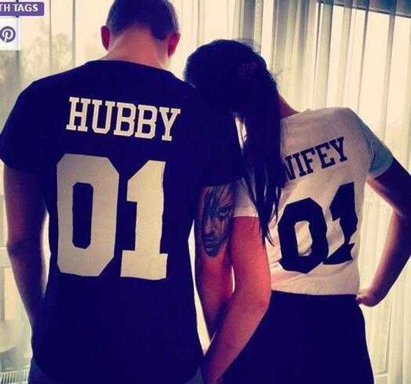 

s-xxxl casual couple clothes t-shirts hubby wifey 01 poleras de mujer tee femme tees t shirt for lovers, White;black