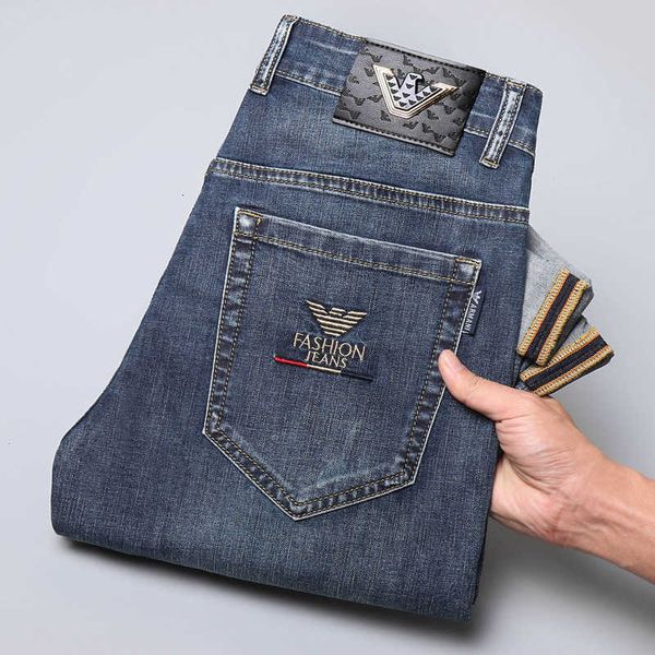 

jeans thin summer men's slim fit straight casual long pants fashion european, Blue
