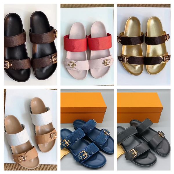 

slipper sandal famous designer woman bom dia flat mule slides men cool effortlessly stylish slides 2 straps with adjusted gold buckles mens, Black