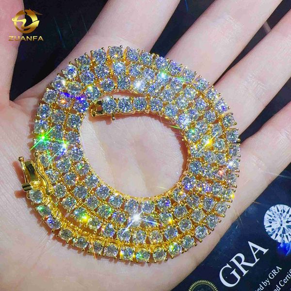 

moissanite hip hop 4mm tennis chain 925 silver/9k/10k/14k/18k vvs diamond necklace