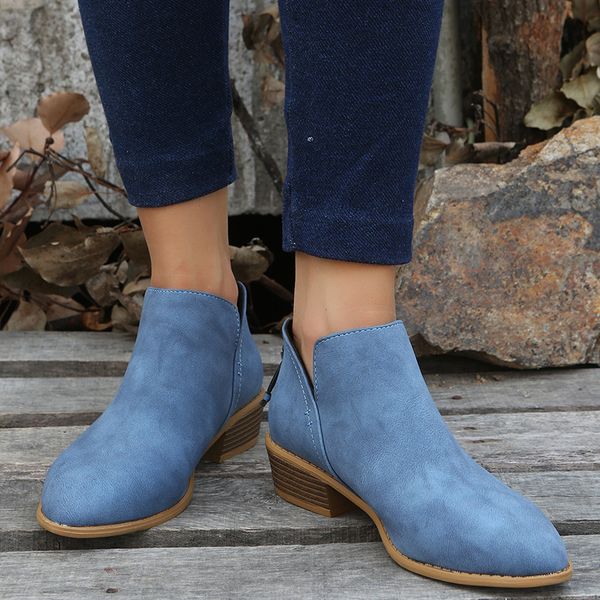 

boots women's boots autumn pointed suede thick heel booties women plus size 43 zipper heeled ankle boots botas de mujer 230327, Black