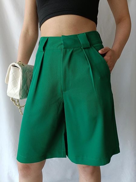 

women's shorts summer women's shorts loose casual green purple bermuda shorts for women fashion pocket high waist knee length wide, White;black