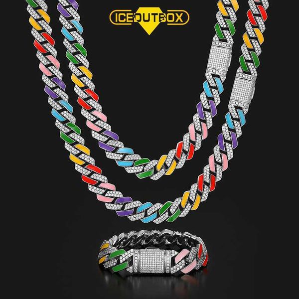 

hip hop jewelry 14mm custom color enamel plated cz stone iced out miami cuban link chain necklace for men women, Silver