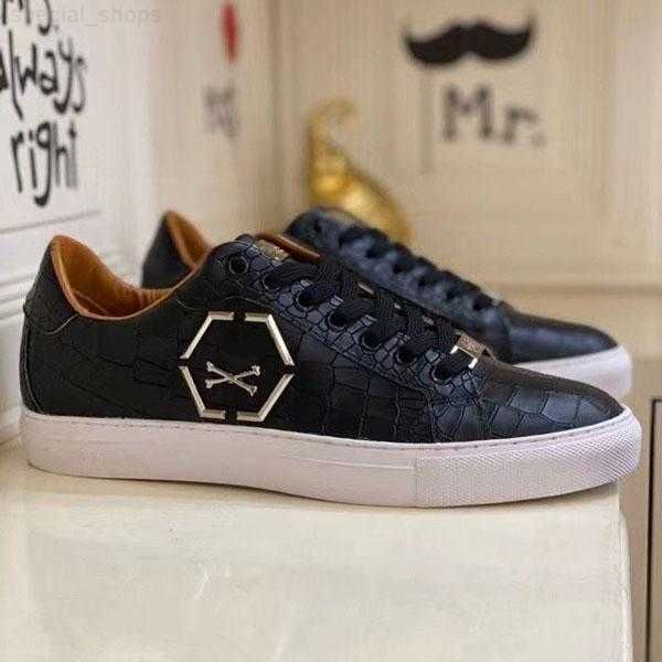 

fashion luxury men leather lace up platform oversized sole sneakers white casual shoes printed eur38-45 philipps pleins, Black