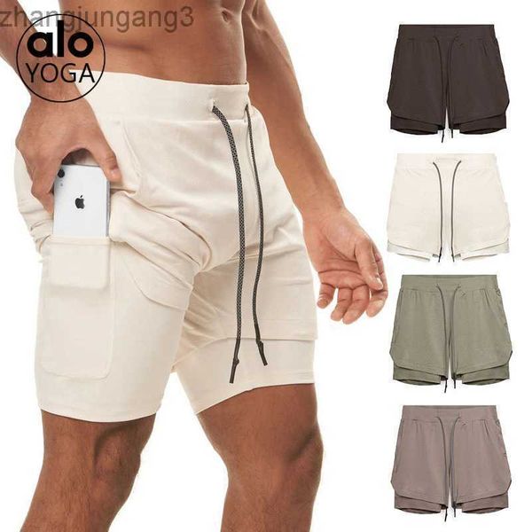 

leggings shorts designer alos yoga summer men's running light resistant casual quick dry double layer sports fitness training shorts bl, White;black
