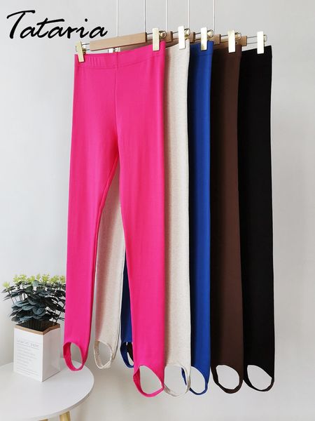 

women s leggings black step on foot for womern high waist rib cotton slim stretch tights beige shiny 2023 autumn 230328
