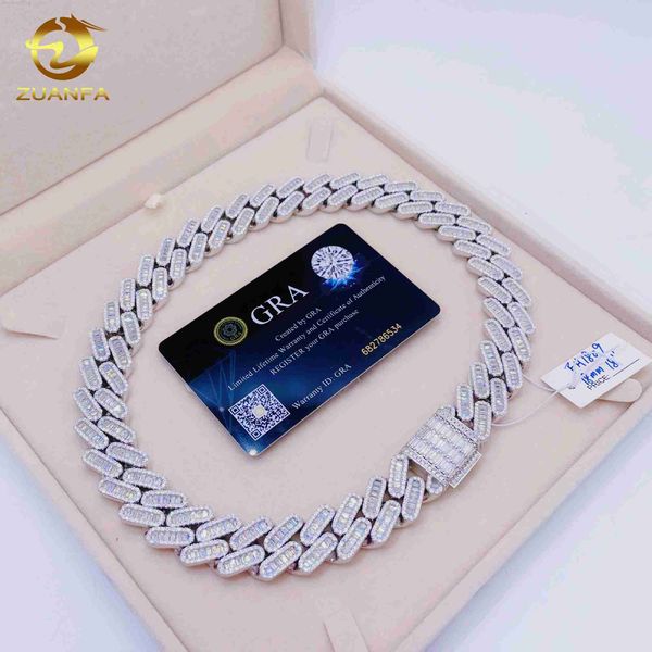 

zuanfa moissanite jewelry hip hop 18mm mens necklace 925 silver cuban link chain for men