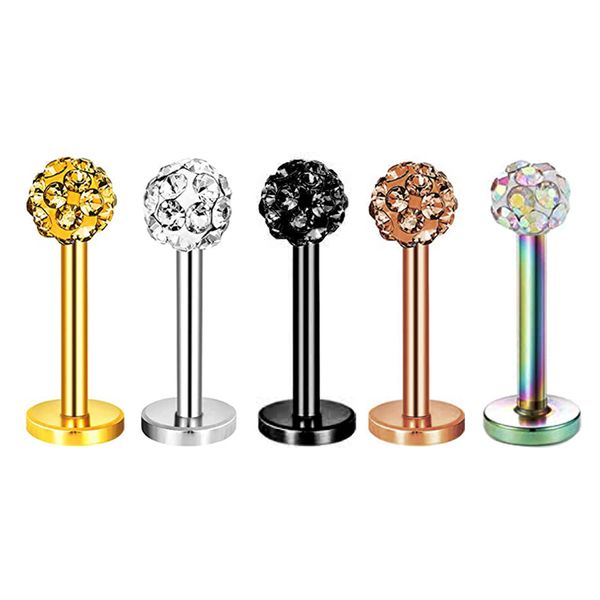 

8mm crystal tragus helix earring stud ferido ball labret monroe lip ring surgical steel cartilage piercing jewelry women wholes, Black