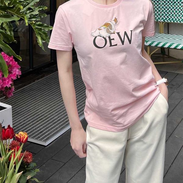 

version of luojia co branded letter embroidery long beard dog short sleeve t-shirt 2023 spring new round neck slim fit for women, Black