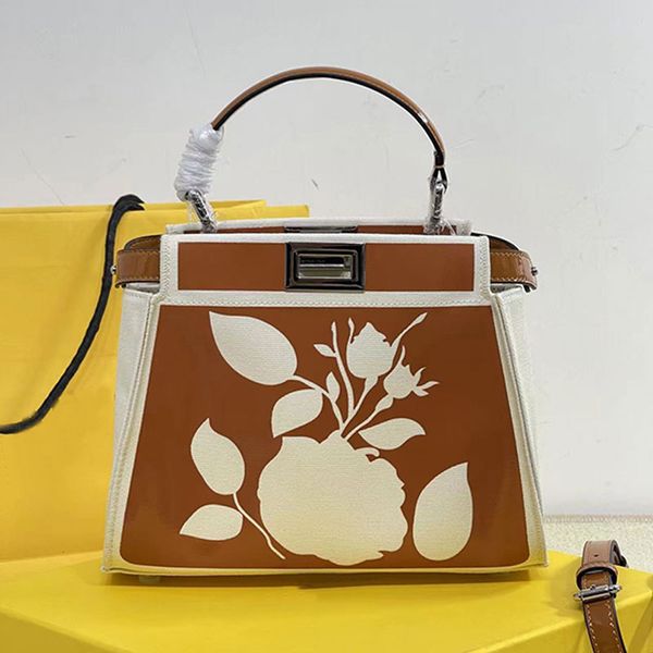 

floral totes bag cowhide crossbody bags shoulder handbag purse square rotary lock removable strap single handle interior zipper pocket large