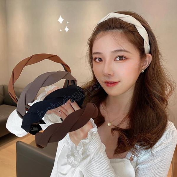 

fashion women headband solid color braided hairband non-slip teeth headwear spring women hair accessories, Slivery;white