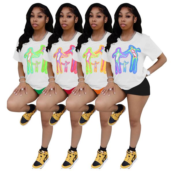 

2023 designer summer outfits women tracksuits two 2 pieces set short sleeve t-shirt and shorts matching tsweatsuits casual print sportswear, Gray