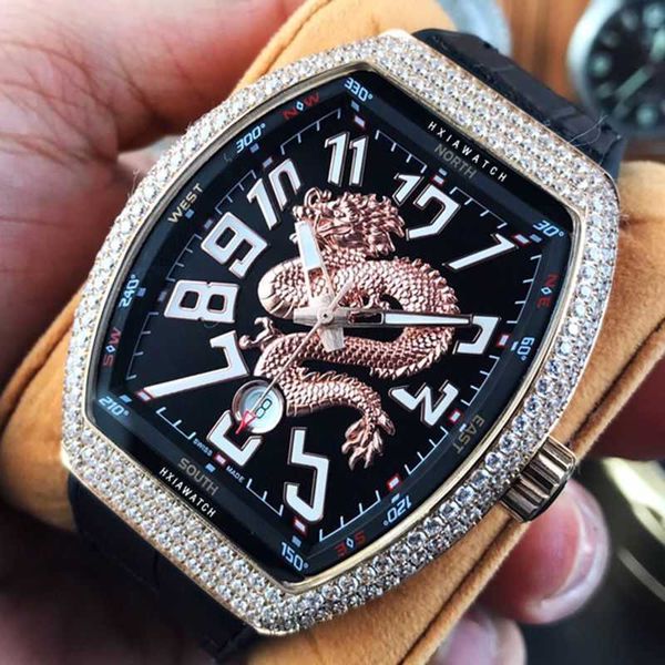 

milles luxury china-chic wine barrel diamond series fully automatic mechanical fashion trend super large dial baita china dragon watch male, Slivery;black