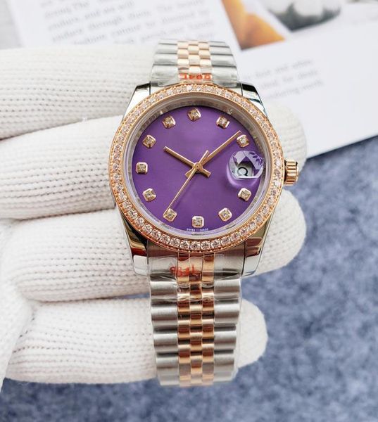 

ring fashion women's watch purple diamond 36mm women watch mechanical watch sapphire dial dual color 904l stainless steel men's wa, Slivery;golden