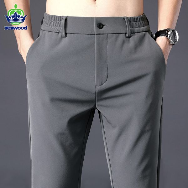 

men s pants summer casual thin business stretch slim fit elastic waist jogger korean classic blue black gray brand trousers male 230328
