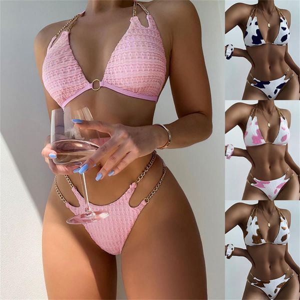 

women s swimwear chain split swimsuit women mirco bikini sets hollow out lace up bathing suit brazlian beachwear biquini 230328, White;black