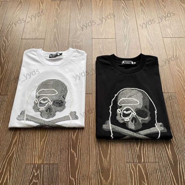 

men's t-shirts cotton cylinder mmj embroidery print skull head couple summer short sleeve t-shirt underlay shirt t230328, White;black