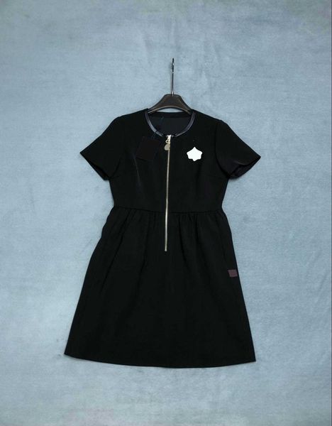

womens dresses fashion logo embroidery decoration crewneck short sleeve dress custom metal zipper open luxury designer brand maxiskit dresse, Black;gray