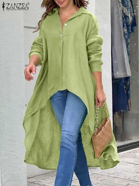 

women's blouses shirts oversized women long sleeve asymmetrical shirts zanzea casual ol solid high low lapel neck shirt 2023 spring aut, White