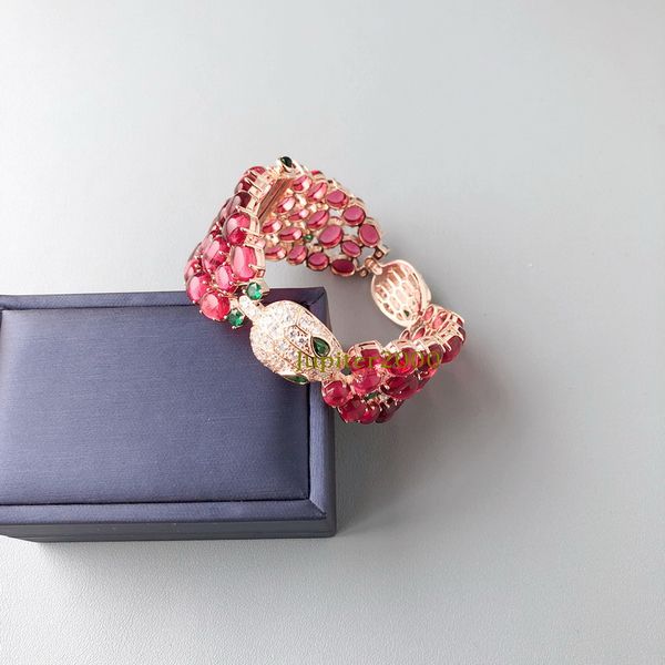 

bracelets bangle designer collection style jewelry women lady settings diamond red beads plated gold color double snake heads serpent snakel, Black