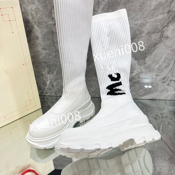 

2023new womens stretch autumn over the knee boots women black khaki thick white bottom flat platform shoes thigh high boots long boots, Red;white